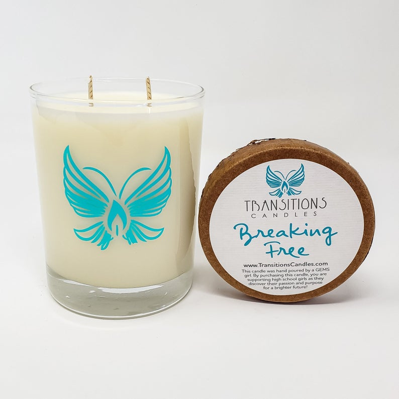 Breaking Free: Palm leaf, Seay Spray, Grapefruit  Soy Wax Candle GEMS nonprofit